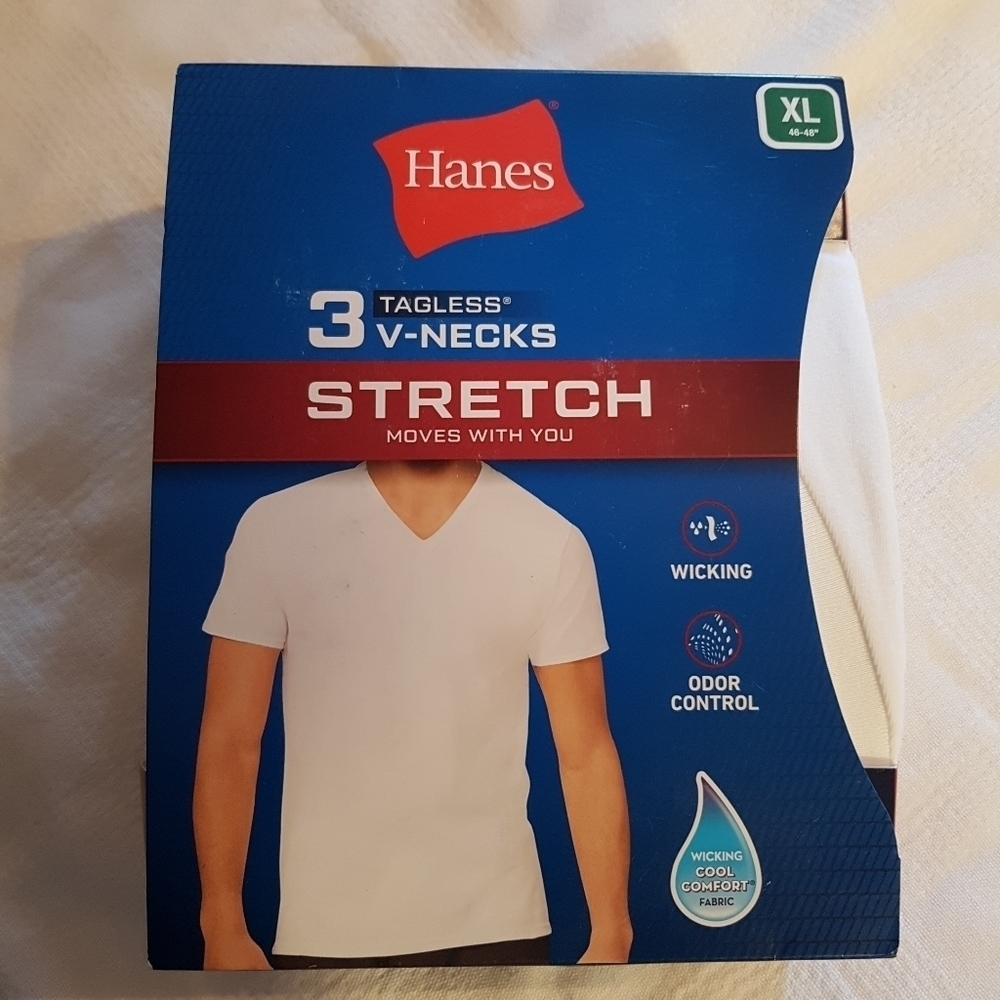 Hanes men's XL or 2Xl white shirts 3 V neck undershirt